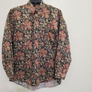 vintage rare RALPH LAUREN chaps mens Large Floral‎ Twill Button Down Shirt Green